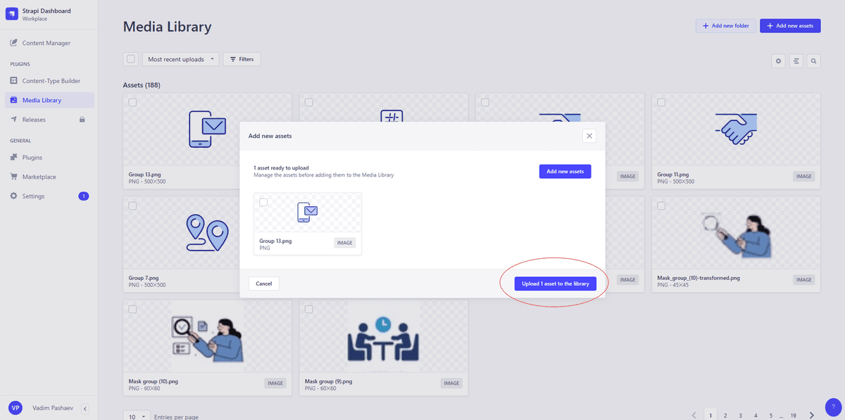 Upload assets in Strapi Media Manager
